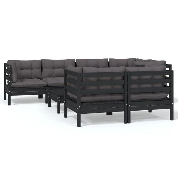 vidaXL 8-piece Garden Lounge Set with Cushions Black Solid Pine Wood