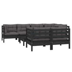 vidaXL 8-piece Garden Lounge Set with Cushions Black Solid Pine Wood