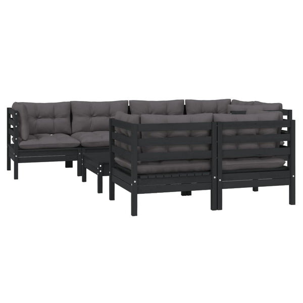vidaXL 8-piece Garden Lounge Set with Cushions Black Solid Pine Wood