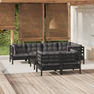 vidaXL 8-piece Garden Lounge Set with Cushions Black Solid Pine Wood