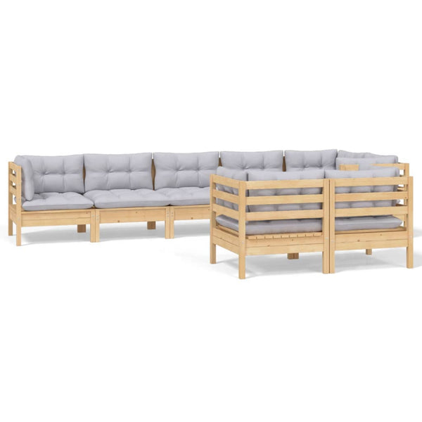 vidaXL 8-piece Garden Lounge Set with Grey Cushions Solid Pine Wood