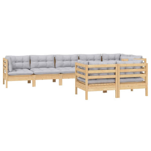 vidaXL 8-piece Garden Lounge Set with Grey Cushions Solid Pine Wood