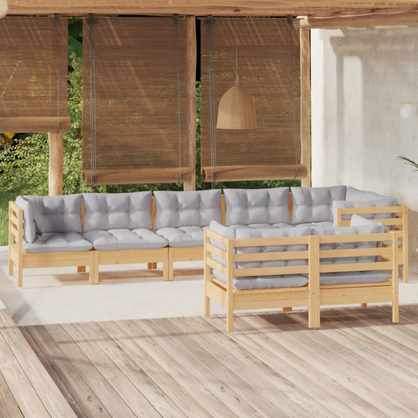 vidaXL 8-piece Garden Lounge Set with Grey Cushions Solid Pine Wood