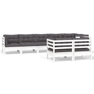 vidaXL 8-piece Garden Lounge Set with Cushions White Solid Pine Wood