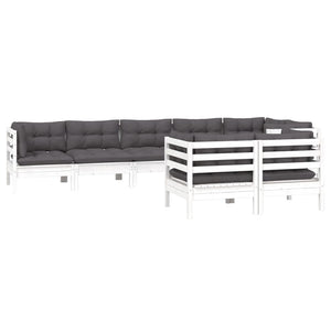 vidaXL 8-piece Garden Lounge Set with Cushions White Solid Pine Wood