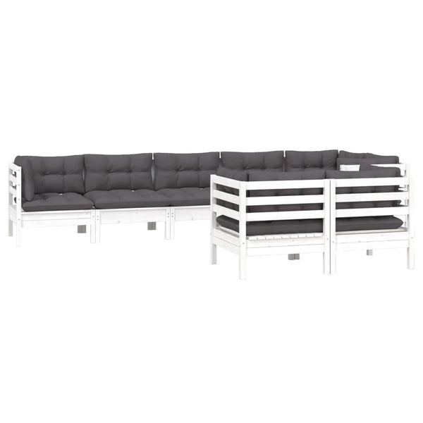 vidaXL 8-piece Garden Lounge Set with Cushions White Solid Pine Wood