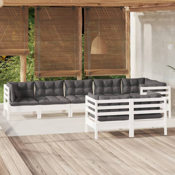 vidaXL 8-piece Garden Lounge Set with Cushions White Solid Pine Wood