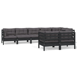 vidaXL 8-piece Garden Lounge Set with Cushions Black Solid Pine Wood