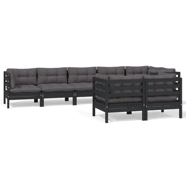 vidaXL 8-piece Garden Lounge Set with Cushions Black Solid Pine Wood