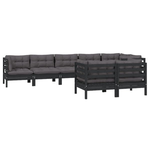 vidaXL 8-piece Garden Lounge Set with Cushions Black Solid Pine Wood