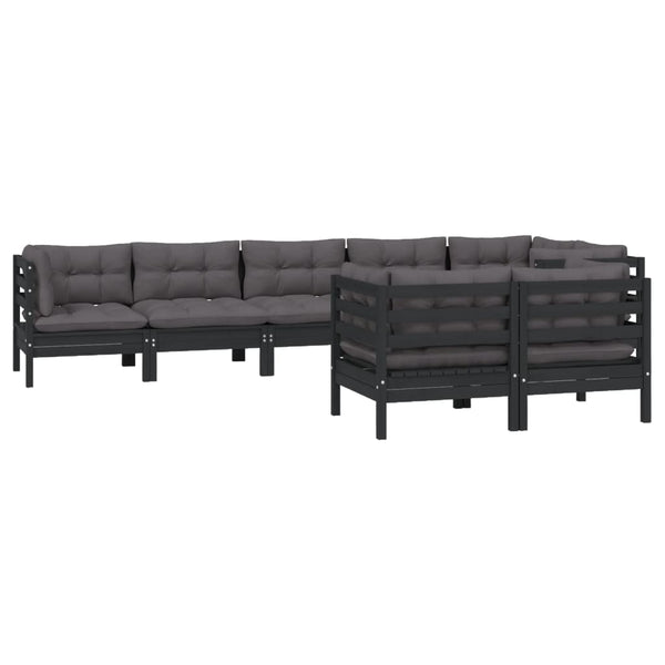 vidaXL 8-piece Garden Lounge Set with Cushions Black Solid Pine Wood