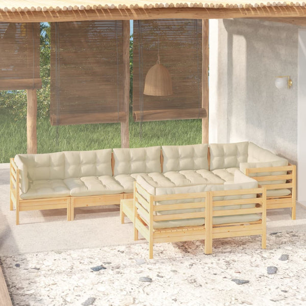 vidaXL 9-piece Garden Lounge Set with Cream Cushions Solid Pine Wood