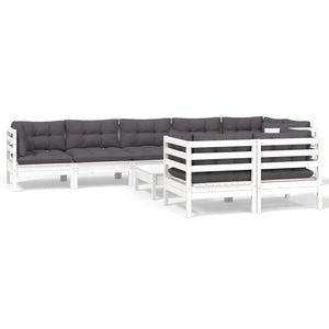 vidaXL 9-piece Garden Lounge Set with Cushions White Solid Pine Wood