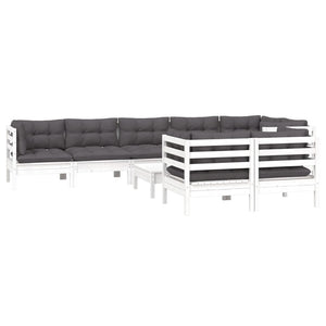 vidaXL 9-piece Garden Lounge Set with Cushions White Solid Pine Wood