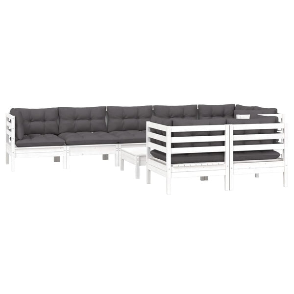 vidaXL 9-piece Garden Lounge Set with Cushions White Solid Pine Wood
