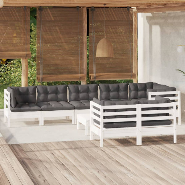 vidaXL 9-piece Garden Lounge Set with Cushions White Solid Pine Wood