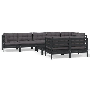 vidaXL 9-piece Garden Lounge Set with Cushions Black Solid Pine Wood