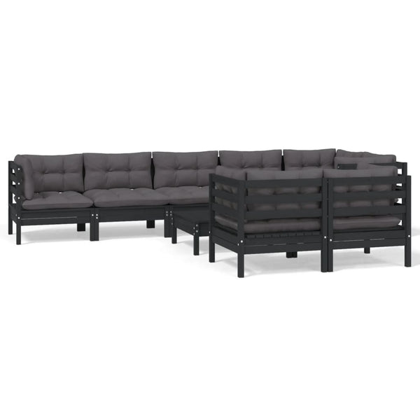 vidaXL 9-piece Garden Lounge Set with Cushions Black Solid Pine Wood