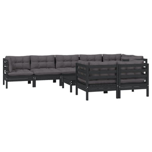 vidaXL 9-piece Garden Lounge Set with Cushions Black Solid Pine Wood