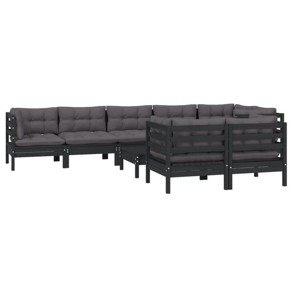 vidaXL 9-piece Garden Lounge Set with Cushions Black Solid Pine Wood