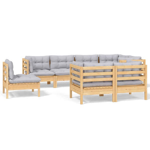 vidaXL 8-piece Garden Lounge Set with Grey Cushions Solid Pine Wood