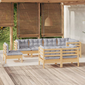 vidaXL 8-piece Garden Lounge Set with Grey Cushions Solid Pine Wood