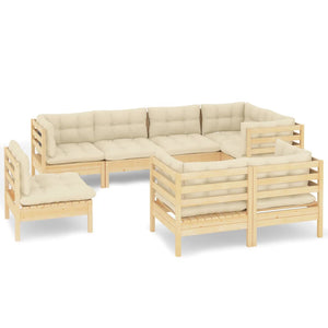 vidaXL 8-Piece Garden Lounge Set with Cream Cushions Solid Pine Wood