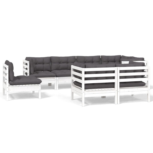 vidaXL 8-piece Garden Lounge Set with Cushions White Solid Pine Wood