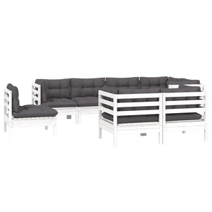 vidaXL 8-piece Garden Lounge Set with Cushions White Solid Pine Wood