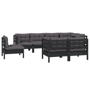vidaXL 8-piece Garden Lounge Set with Cushions Black Solid Pine Wood