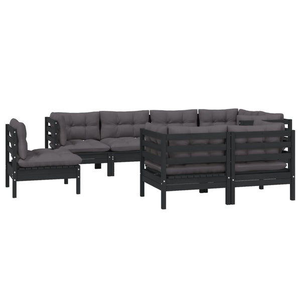 vidaXL 8-piece Garden Lounge Set with Cushions Black Solid Pine Wood
