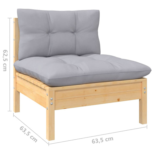 vidaXL 9-piece Garden Lounge Set with Grey Cushions Solid Pine Wood
