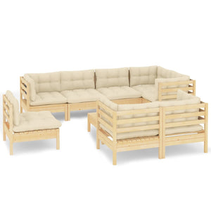 vidaXL 9-piece Garden Lounge Set with Cream Cushions Solid Pine Wood