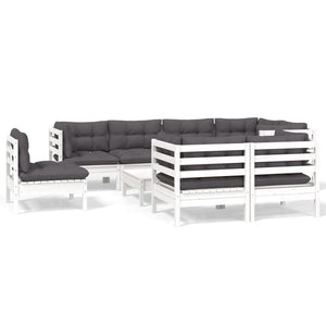 vidaXL 9-piece Garden Lounge Set with Cushions White Solid Pine Wood