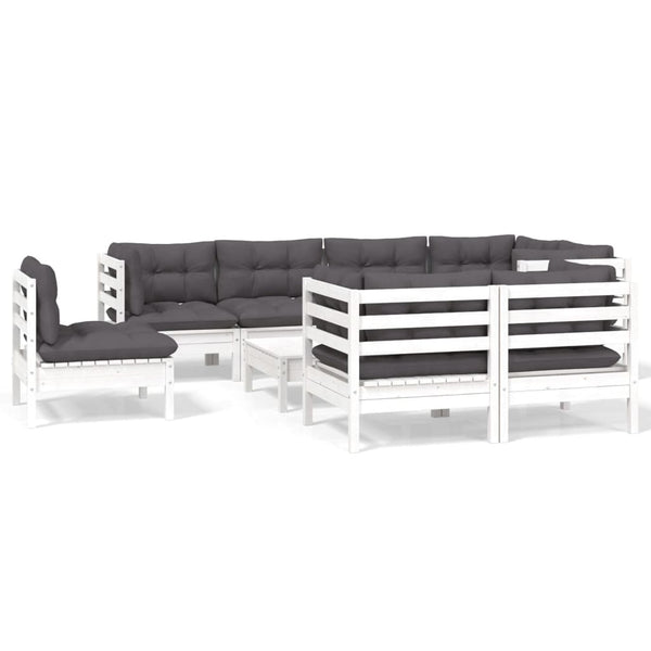vidaXL 9-piece Garden Lounge Set with Cushions White Solid Pine Wood
