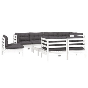 vidaXL 9-piece Garden Lounge Set with Cushions White Solid Pine Wood