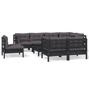vidaXL 9-piece Garden Lounge Set with Cushions Black Solid Pine Wood