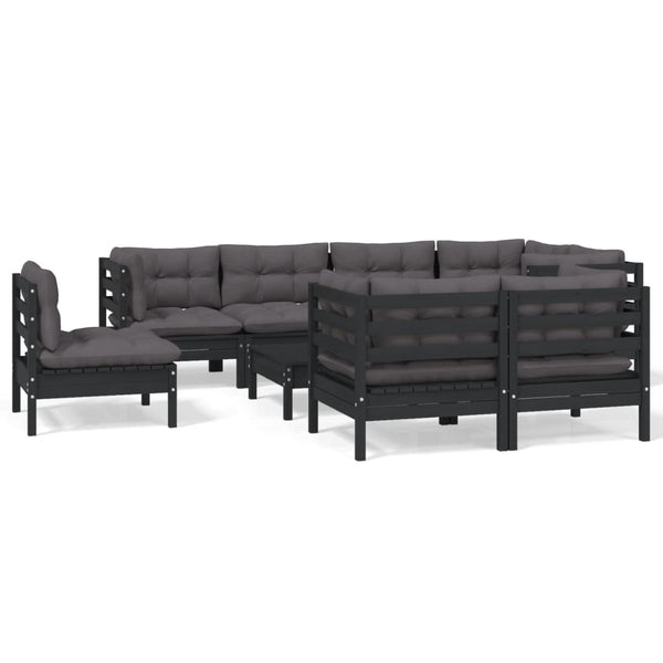 vidaXL 9-piece Garden Lounge Set with Cushions Black Solid Pine Wood