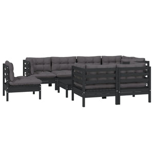 vidaXL 9-piece Garden Lounge Set with Cushions Black Solid Pine Wood