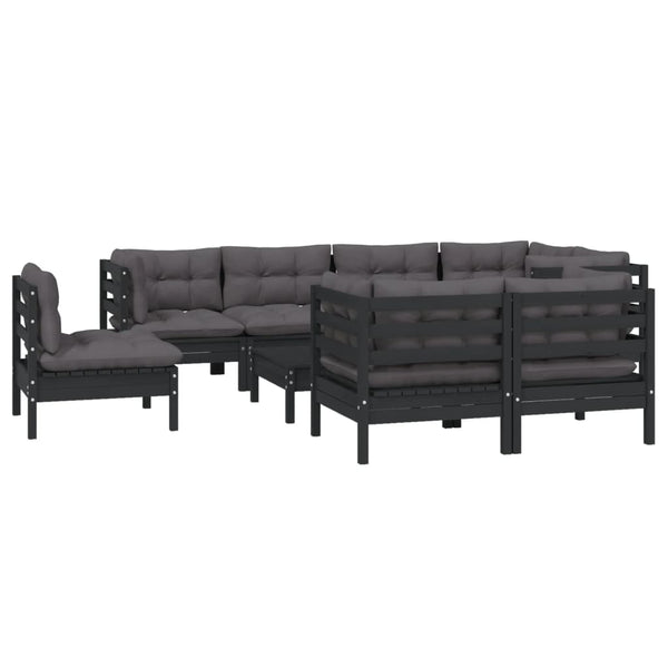 vidaXL 9-piece Garden Lounge Set with Cushions Black Solid Pine Wood