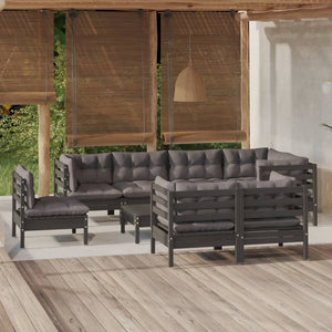 vidaXL 9-piece Garden Lounge Set with Cushions Black Solid Pine Wood