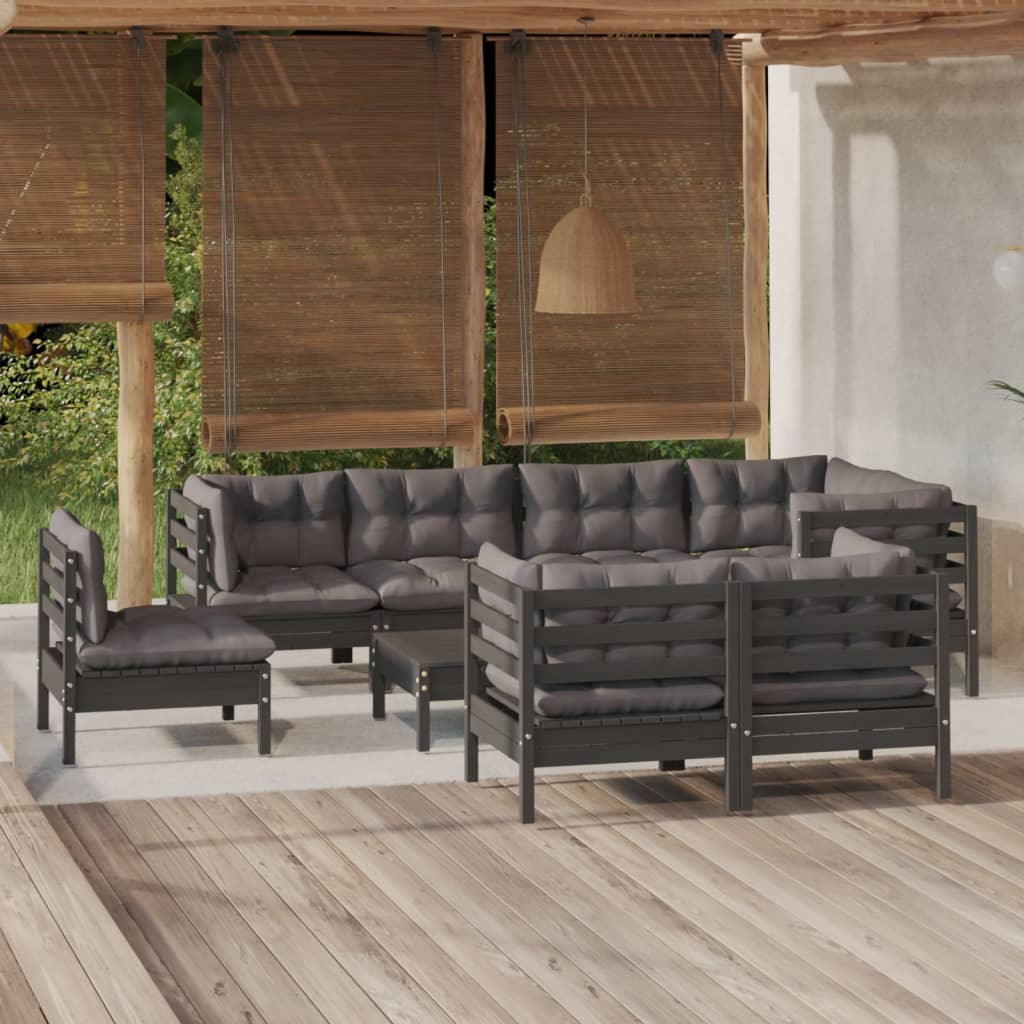 vidaXL 9-piece Garden Lounge Set with Cushions Black Solid Pine Wood