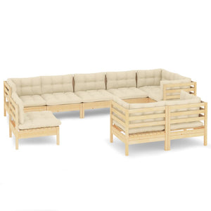vidaXL 9-piece Garden Lounge Set with Cream Cushions Solid Pine Wood