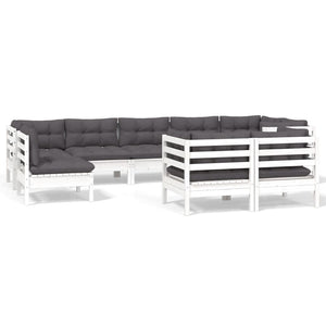 vidaXL 9-piece Garden Lounge Set with Cushions White Solid Pine Wood