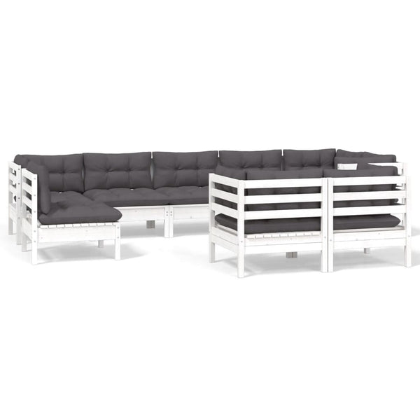 vidaXL 9-piece Garden Lounge Set with Cushions White Solid Pine Wood