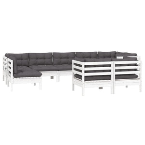 vidaXL 9-piece Garden Lounge Set with Cushions White Solid Pine Wood