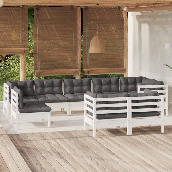vidaXL 9-piece Garden Lounge Set with Cushions White Solid Pine Wood