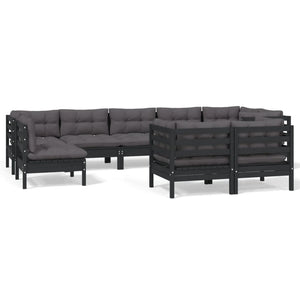 vidaXL 9-piece Garden Lounge Set with Cushions Black Solid Pine Wood