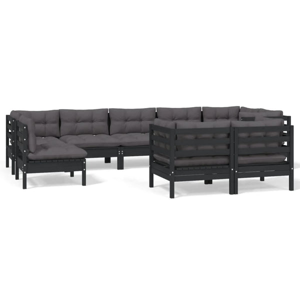 vidaXL 9-piece Garden Lounge Set with Cushions Black Solid Pine Wood