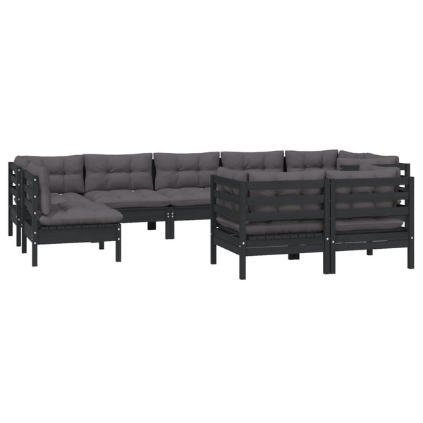 vidaXL 9-piece Garden Lounge Set with Cushions Black Solid Pine Wood